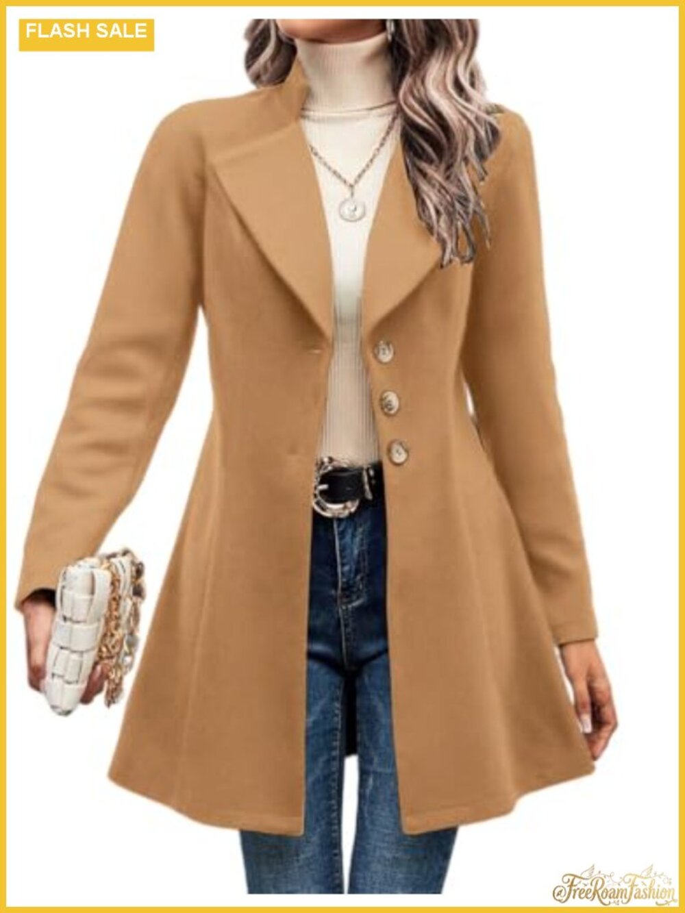 Wool Blend Pea Coat Notch Lapel Slim Fit Overcoat